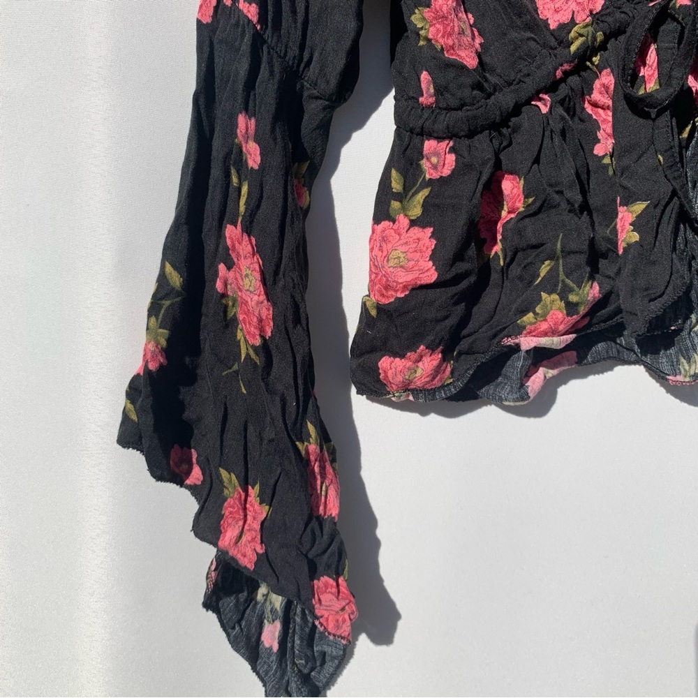 Don’t Ask Why floral cropped mutton Angel sleeve viscose cottage boho top OS - Picture 4 of 14